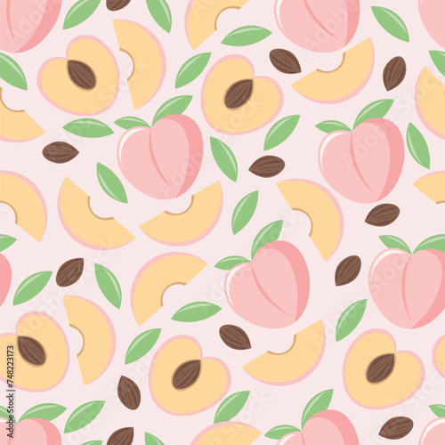 peach fruit seamless pattern in vector