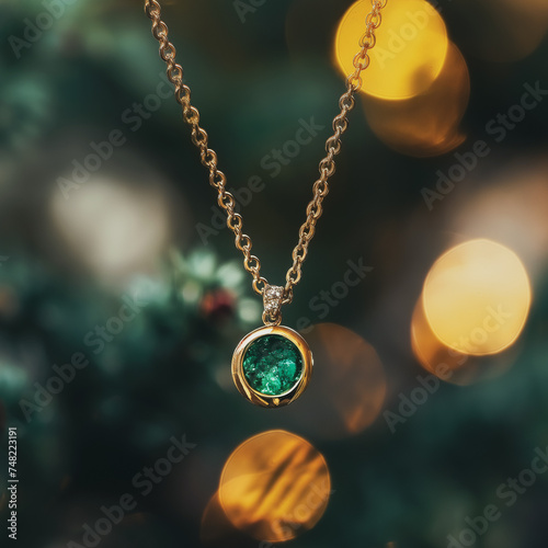a 24ct gold necklace with an emerald pendant