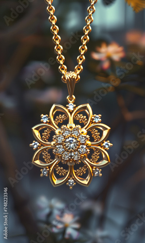 An Elegant golden diamond, flower shap, chain pendant