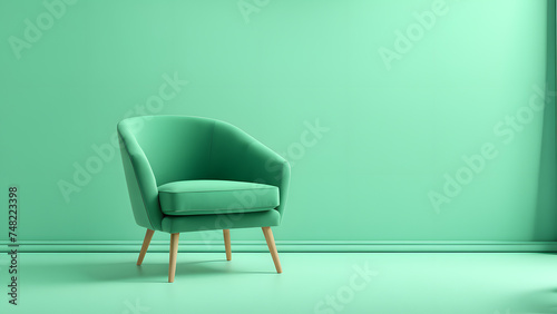 Interior Design Elegance. Discover 3D Green Accent Chair and Modern Minimalist Sofa Set on Pastel Background, Perfect for Creating Stylish Interior Concepts in Web Banners and Advertisements