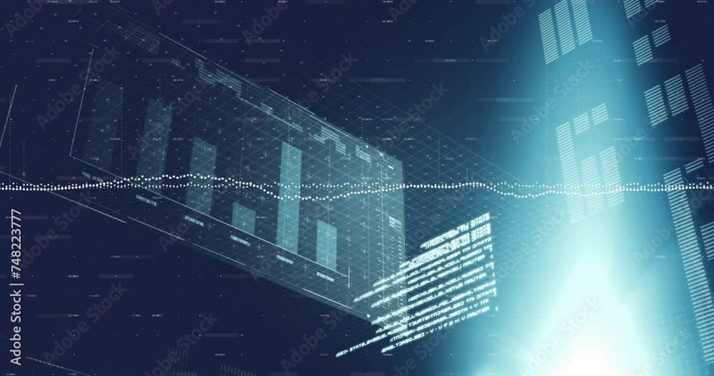 Animation of financial data processing over dark background Animation of financial data processing over dark background