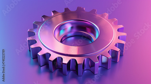 a shiny metallic gear wheel on a pink and purple color background