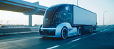 futuristic electric logistics company truck driving down the road