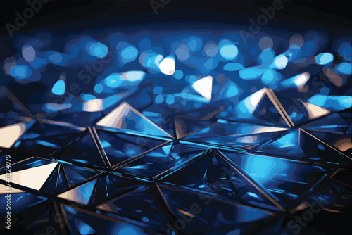 3D Rendering of abstract triangle geometry shape with glowing led blue color. Concept of technology background, big data visualization, machine learning, artificial intelligence, crypto currency.