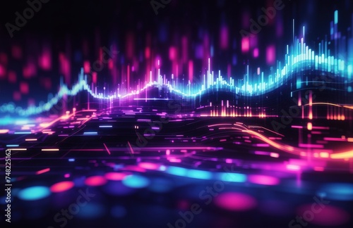 Abstract background with equalizer effect. neon lights. sound waves