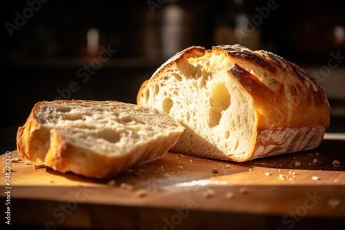 tasty freshly baked bread with crispy crust and mix of seeds cut and served
