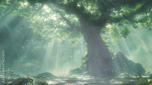神聖な木、ジブリの世界、日本の田舎の風景、Lo-Fi HipHop