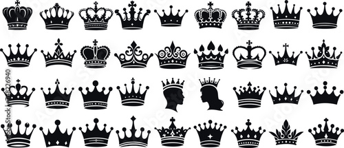 crown silhouette, crown vector set, royalty, luxury, power