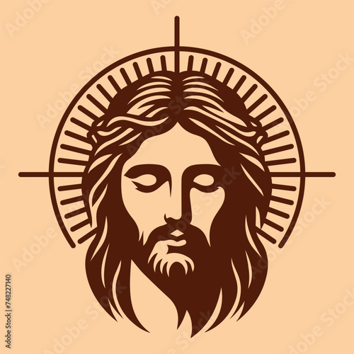 dibujo silueta de la cara de jesus estilo logotipo