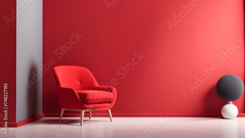 Minimalist sofa set with ample copy space. Isolated 3D red wingback armchair on a pastel background, perfect for creating compelling visual content for web banners, posters, and advertisements