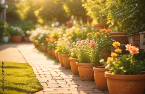 Garden path lined with blooming flowers