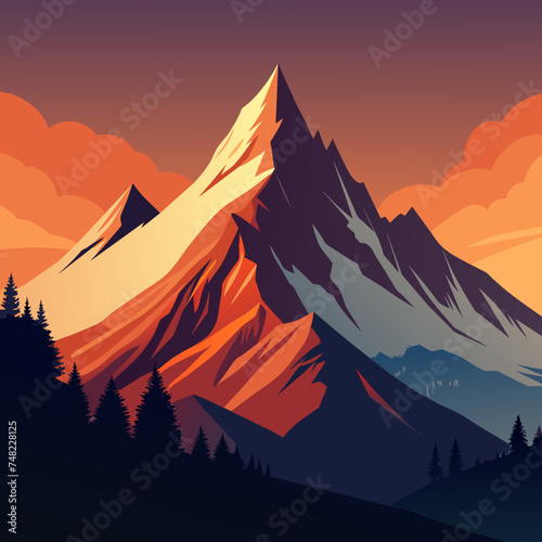 Fantastic Epic Magical Landscape of Mountains. Summer nature. Mystic Valley, tundra, forest, hills. Game assets. Celtic Medieval RPG gaming background. Rocks and grass.