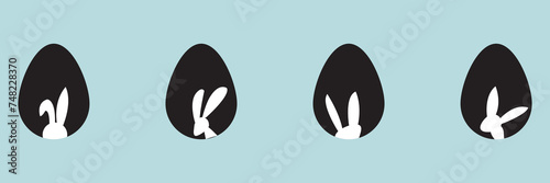 Easter egg hunt. Easter rabbit set. Bunny outline vector illustration. Bunny rabbit cut out on easter egg isolated.