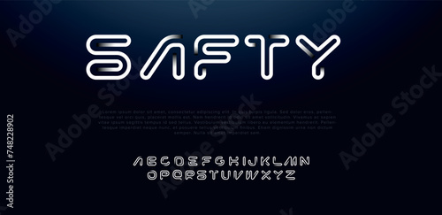 Safty Creative Design vector Font of twisted Ribbon for Title, Header, Lettering, Logo. Funny Entertainment Active Sport Technology areas Typeface. Colorful rounded Letters and Numbers.
