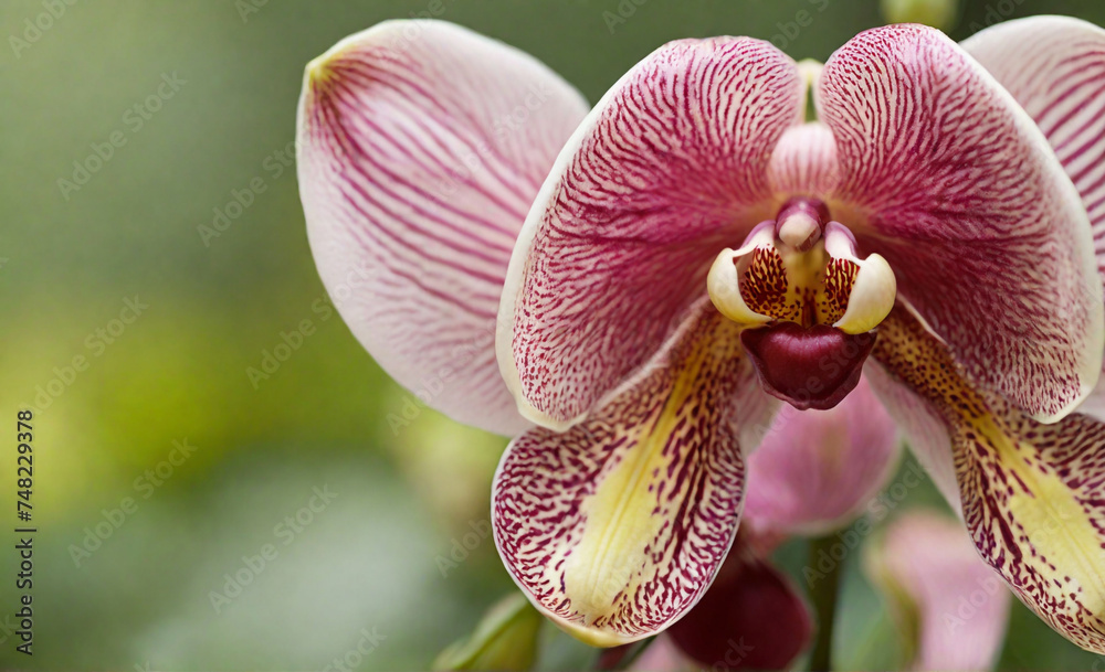 pink orchid flower, Close up of lady slipper or paphiopedilum orchid in bloom pink orchid flower, Close up of lady slipper or paphiopedilum orchid in bloom