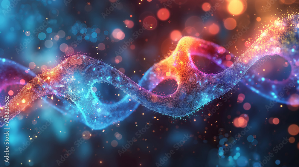 Glowing DNA spiral structure on abstract background Glowing DNA spiral structure on abstract background