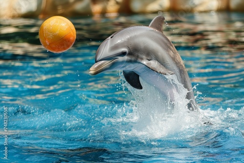 dolphins performing show at the circus dolphinarium