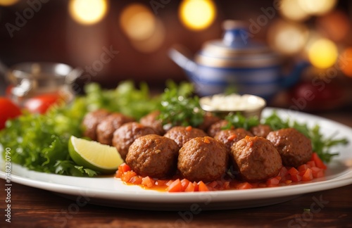 Turkish kofte in plate, food background