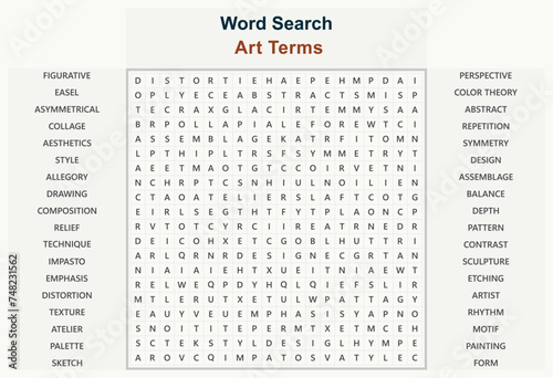 Word search puzzle vector (Word find game) illustration. Art Terms photo