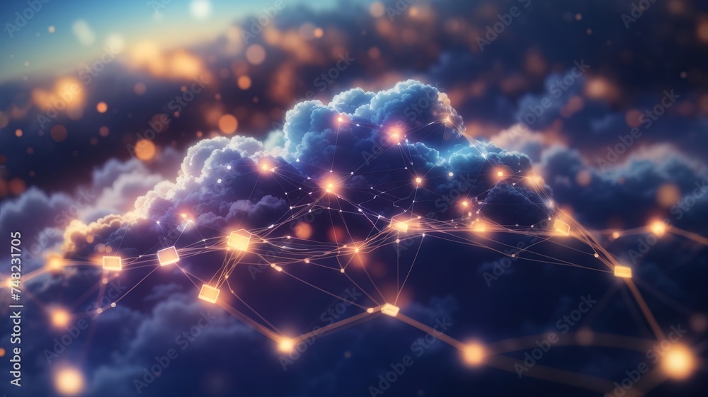 Obraz premium Cloud With Connections Representing Data Transfer In Cloud Computing Technology