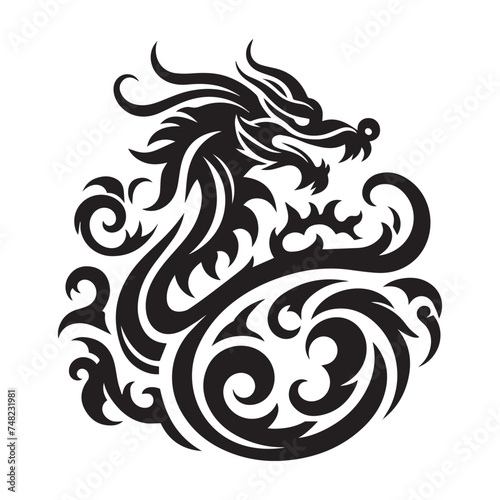tatuaje negro de Dragon chino por el año nuevo chino en silueta