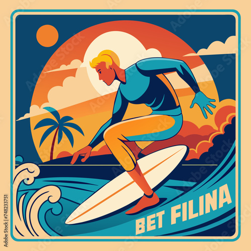 Surfing California illustration for tshirt sticker design