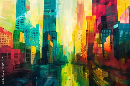 Abstract Urban Landscape  Colorful Cityscape with an Artistic and Vibrant Flair