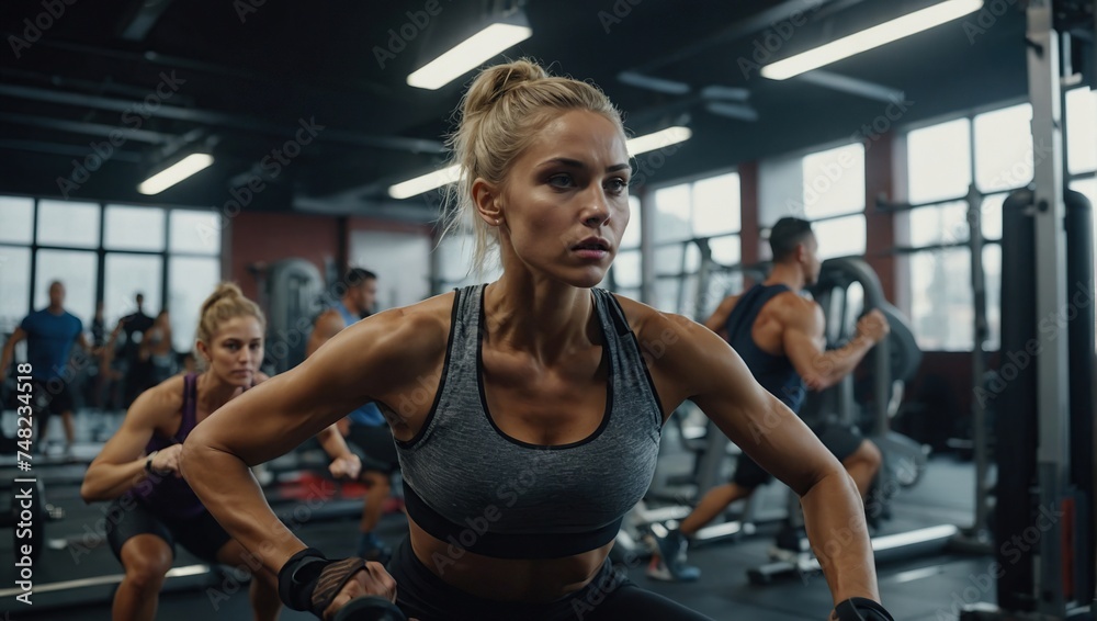 young fit people exercising during their workout in a gym young fit people exercising during their workout in a gym