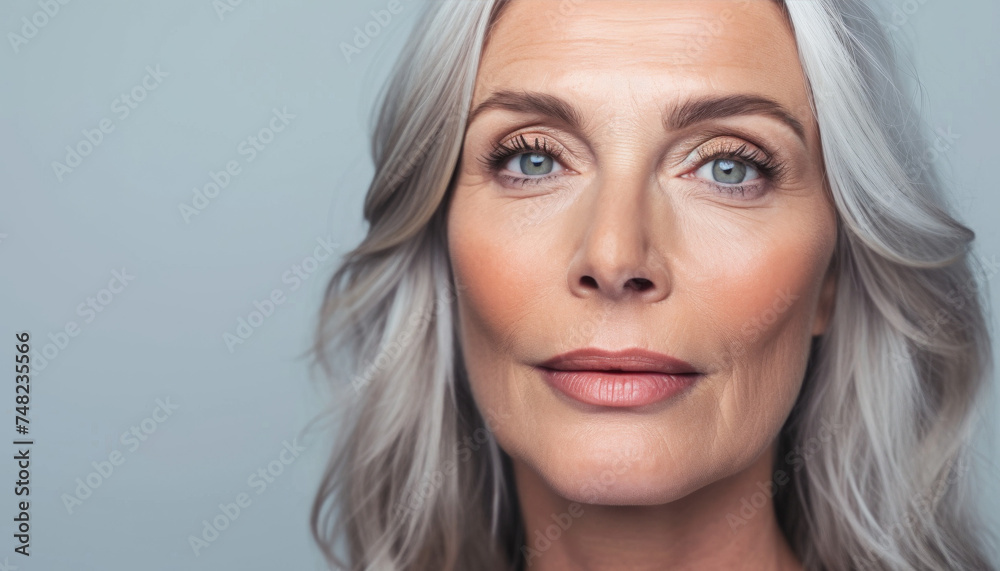 Naklejka premium Natural Elegance: Senior Woman with Foundation and Long Eyelashes 