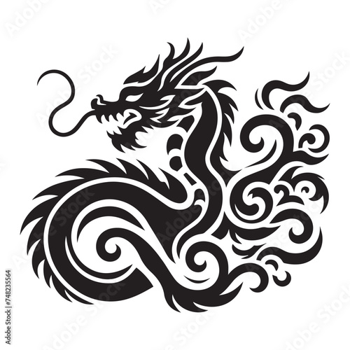 tatuaje negro de Dragon chino por el año nuevo chino en silueta