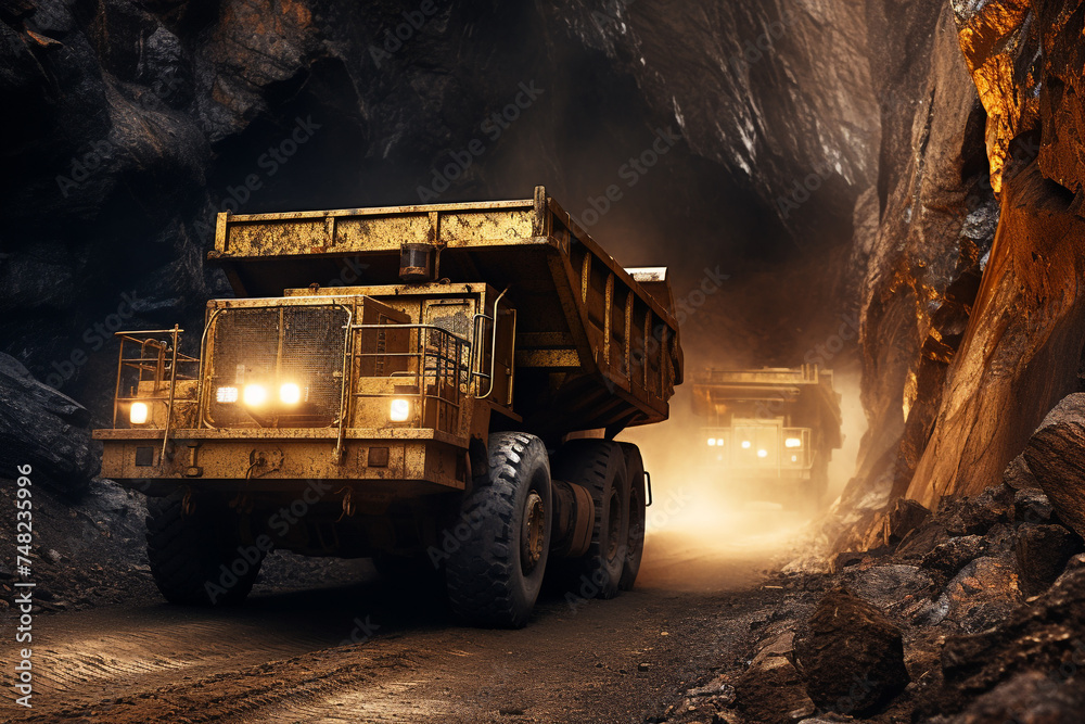 mining truck carrying mining materials in the pit  - obrazy, fototapety, plakaty 