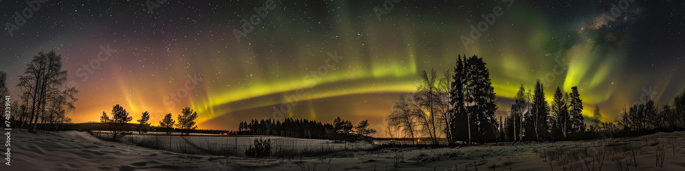 Magnificent northern lights in the night sky