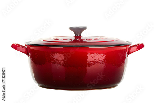 Red Enameled Cast Iron Dutch Oven on White Background
