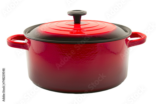 Red Enameled Cast Iron Dutch Oven Isolated on White Background
