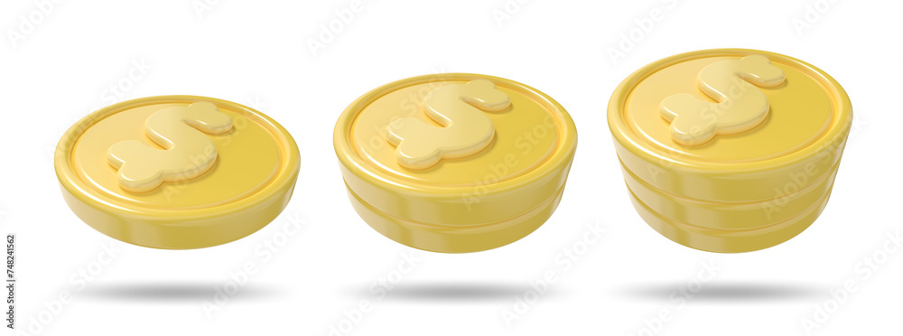 token money, 3d render realistic coin icons token money, 3d render realistic coin icons