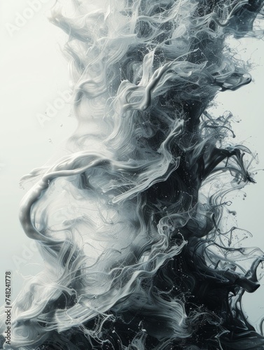 Explosive Silver Ink Paint Art on White Generative AI