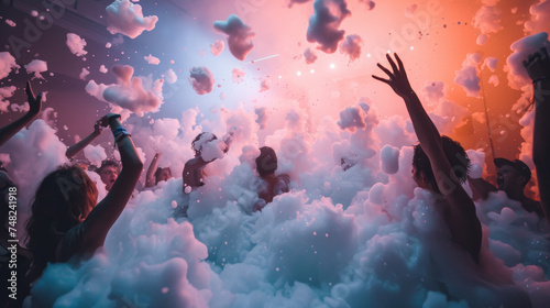 Exhilarating Foam Party Experience with Dancing Crowd