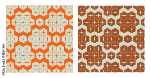 Symmetrical vector seamless pattern in 60s-70s style. Perfect for decorating textiles, fabrics or wallpaper, background photo