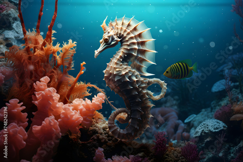 sea horse amoung the corals in the depth of sea  © Fahad