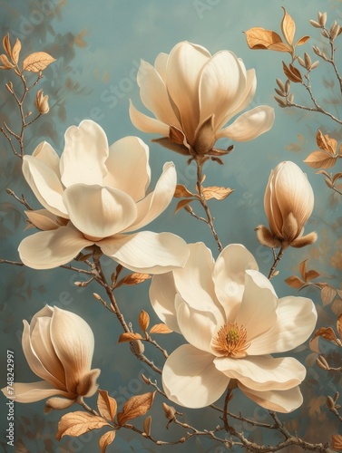 Magnolia Blossoms: A Watercolor Ode to Botanical Art Generative AI