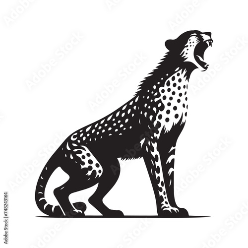 Roaring Cheetah Silhouette - Capturing the Majesty and Strength of Africa s Fastest Predator in Striking Form. Cheetah Vector  Cheetah Illustration.