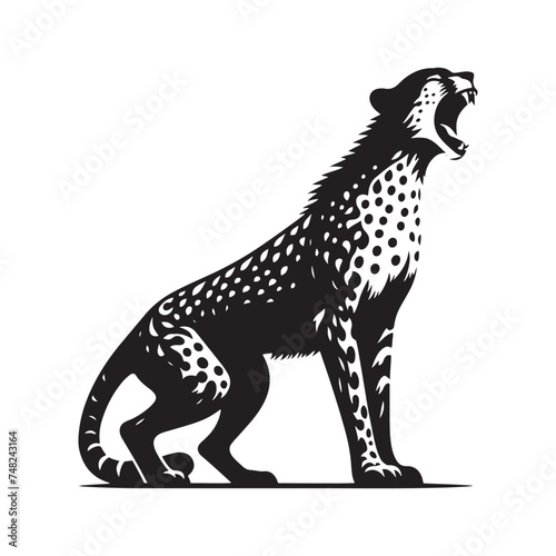 Roaring Cheetah Silhouette - Capturing the Majesty and Strength of Africa's Fastest Predator in Striking Form. Cheetah Vector, Cheetah Illustration.