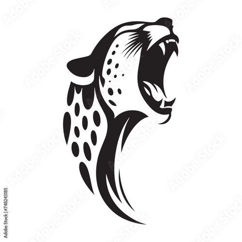 Roaring Cheetah Silhouette - Capturing the Majesty and Strength of Africa's Fastest Predator in Striking Form. Cheetah Vector, Cheetah Illustration.