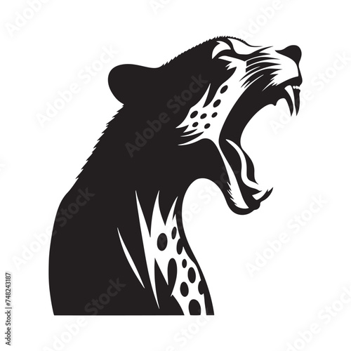 Roaring Cheetah Silhouette - Capturing the Majesty and Strength of Africa's Fastest Predator in Striking Form. Cheetah Vector, Cheetah Illustration.