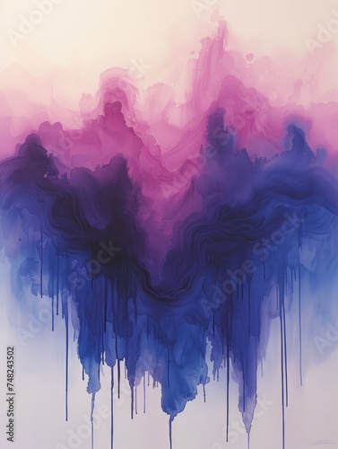 Hazy Watercolor Sky with Blue and Lavender Drips Generative AI