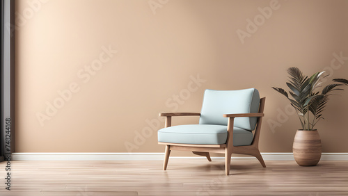 Warm Ambient 3D Accent Chair on Wooden Floor. Clean Background Enhancing Interior Aesthetics. Suitable for Web Banner  Advertisement  Poster