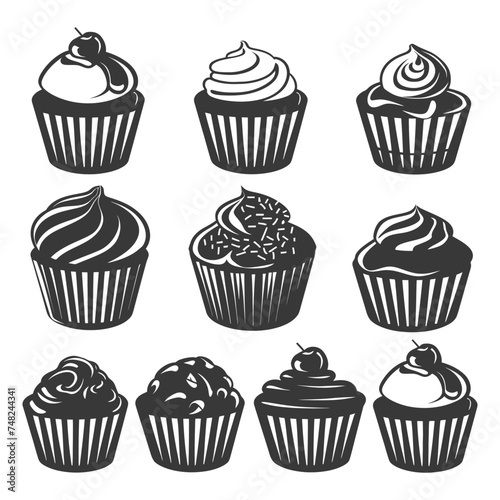 Silhouette muffin cake food black color only