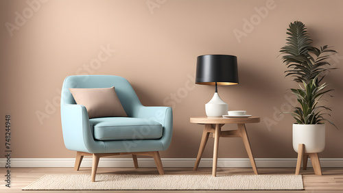 Comfortable Sofa Interior with Modern 3D Accent Chair. Inviting Atmosphere for Advertisement, Web Banner