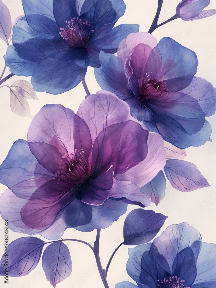 Vibrant Purple Watercolor Flower Illustrations Generative AI