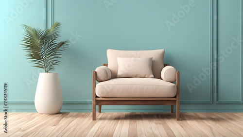 Contemporary Living Space Showcasing 3D Accent Chair. Clean Background Perfect for Advertisement
